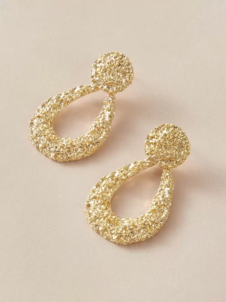 Pendientes largos geométricos con textura 1 par - Amarillo Oro - Añade 4