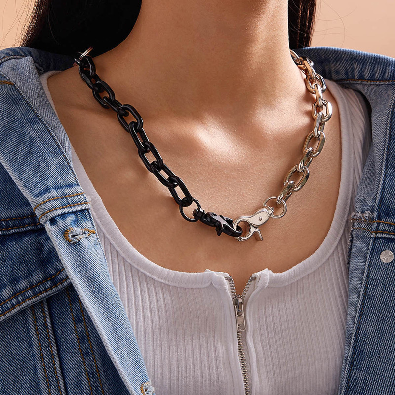 

1pc Two Tone Chain Necklace, Multicolor