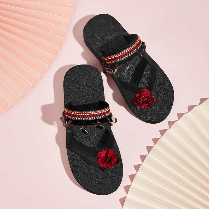 

Floral Decor Toe Ring Sliders, Multicolor