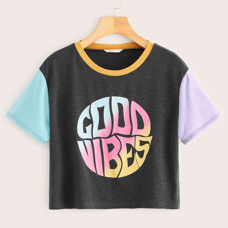 

Letter Graphic Colorblock Tee, Multicolor