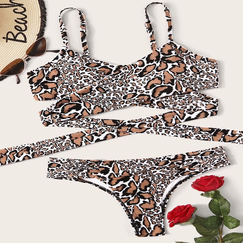 

Leopard Crisscross Wrap Bikini Swimsuit, Multicolor