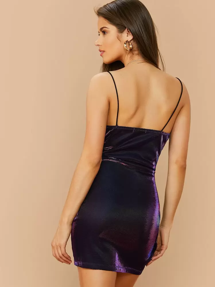 metallic dress shein SHEIN SXY Drawstring Knot Asymmetrical Hem Metallic Dress