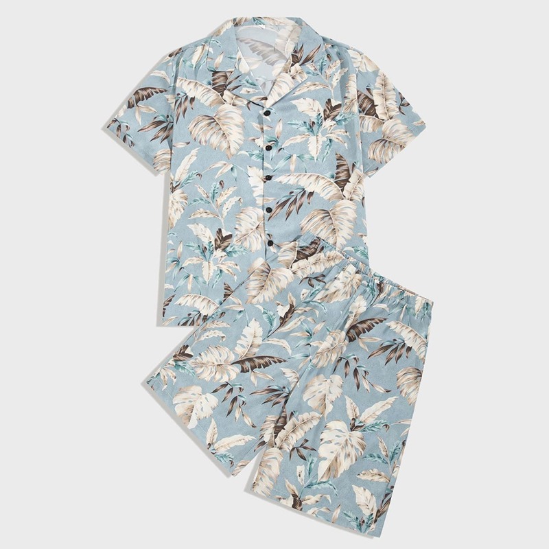 

Guys Tropical Print Shirt With Shorts, Blue pastel