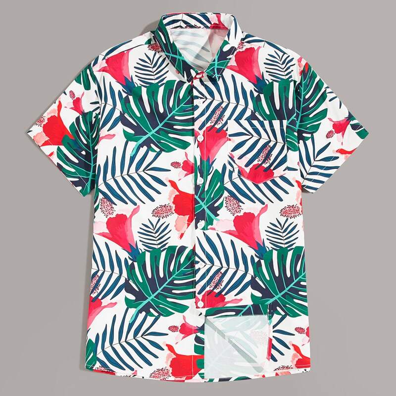 

Guys Floral & Tropical Print Button Front Shirt, Multicolor