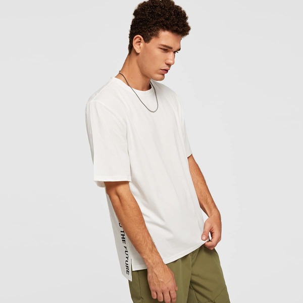 

Men High Low Letter Graphic Tee, White