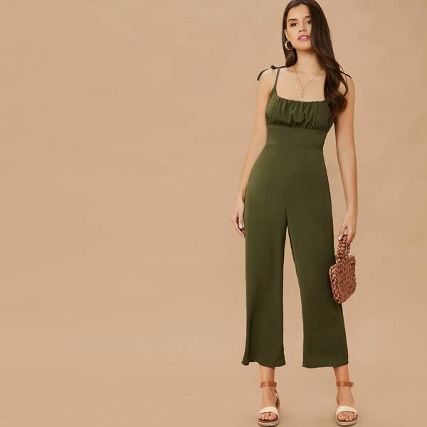 

Tie Straps Ruched Bodice Jumpsuit, Army green