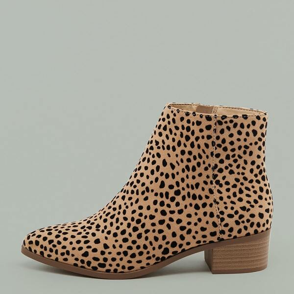 

Pointed Toe Cheetah Print Stacked Heel Booties, Multicolor