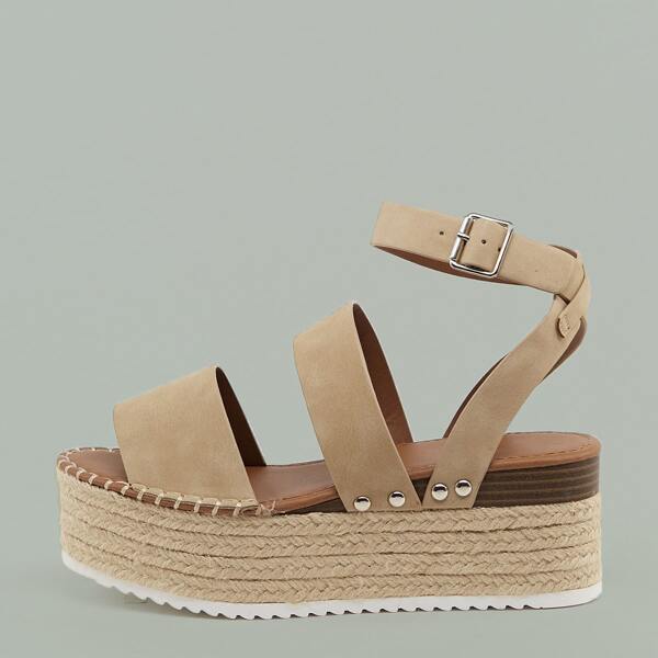 

Buckled Ankle Open Toe Flatform Sandals, Khaki