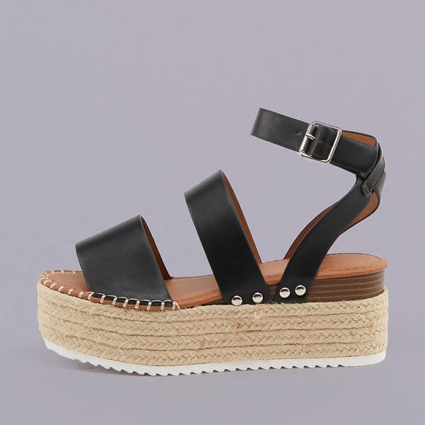 

Open Toe Ankle Strap Platform Sandals, Black