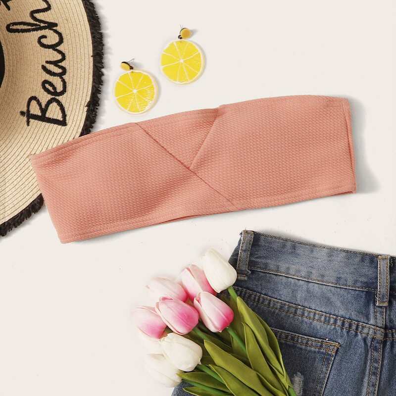 

Textured Bandeau Bikini Top, Baby pink