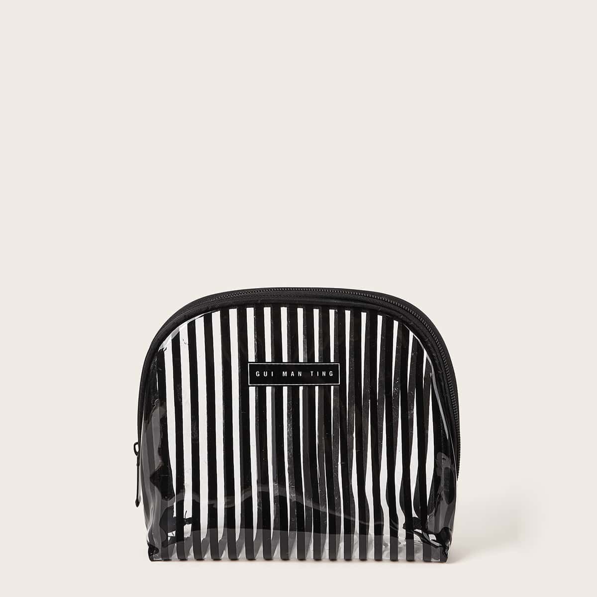 

Striped Transparent Makeup Bag, Black
