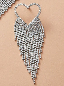 Andkiss Pendientes en forma de corazón grabado con diamante de imitación 1 par - Plateado - Ver 3