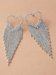 Andkiss Pendientes en forma de corazón grabado con diamante de imitación 1 par - Plateado - Ver 4