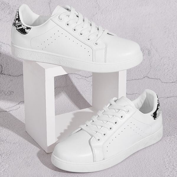 

Snakeskin Panel Lace-up Front Sneakers, White