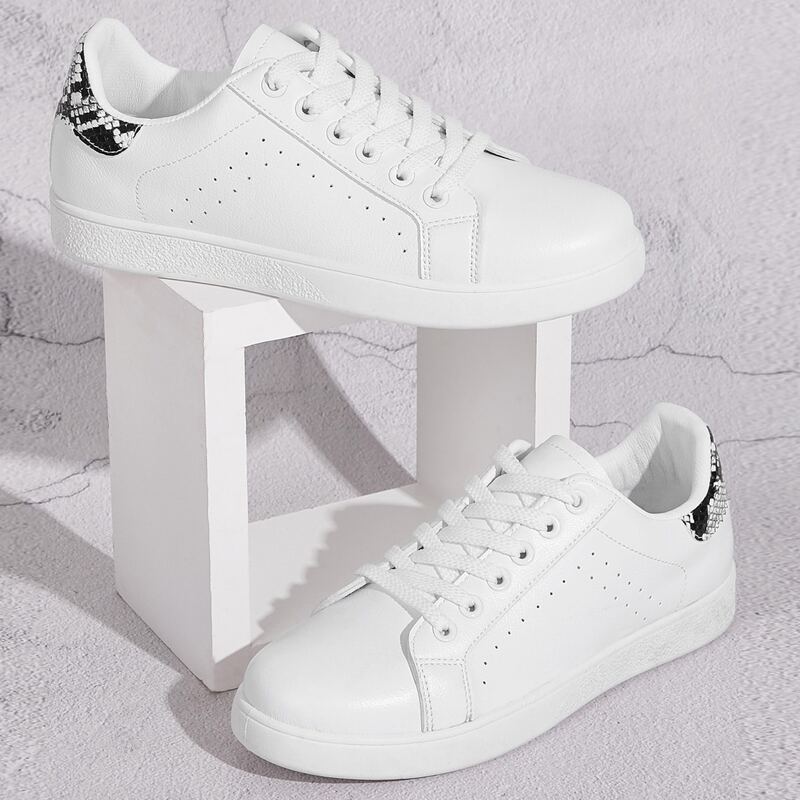 

Snakeskin Panel Lace-up Front Sneakers, White