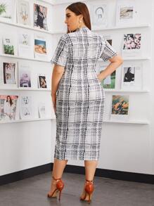 Mulvari Đầm Plus Size Chia Sọc ca rô Đen và trắng Thanh lịch - Đen và trắng - Xem 2