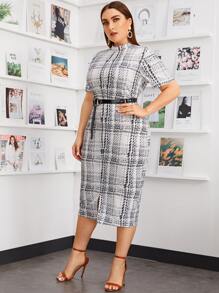 Mulvari Đầm Plus Size Chia Sọc ca rô Đen và trắng Thanh lịch - Đen và trắng - Xem 3