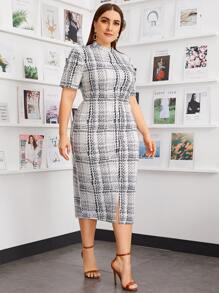 Mulvari Đầm Plus Size Chia Sọc ca rô Đen và trắng Thanh lịch - Đen và trắng - Xem 4