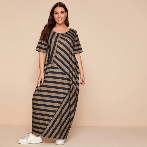 

Plus Two Tone Striped Maxi Dress, Multicolor
