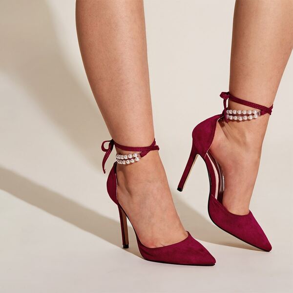 

Faux Pearl Decor Stiletto Heels, Burgundy