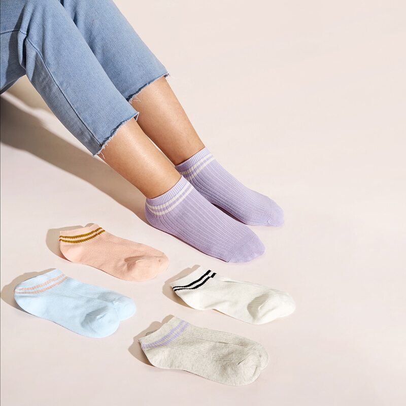 

5pairs Striped Pattern Ankle Socks, Multicolor