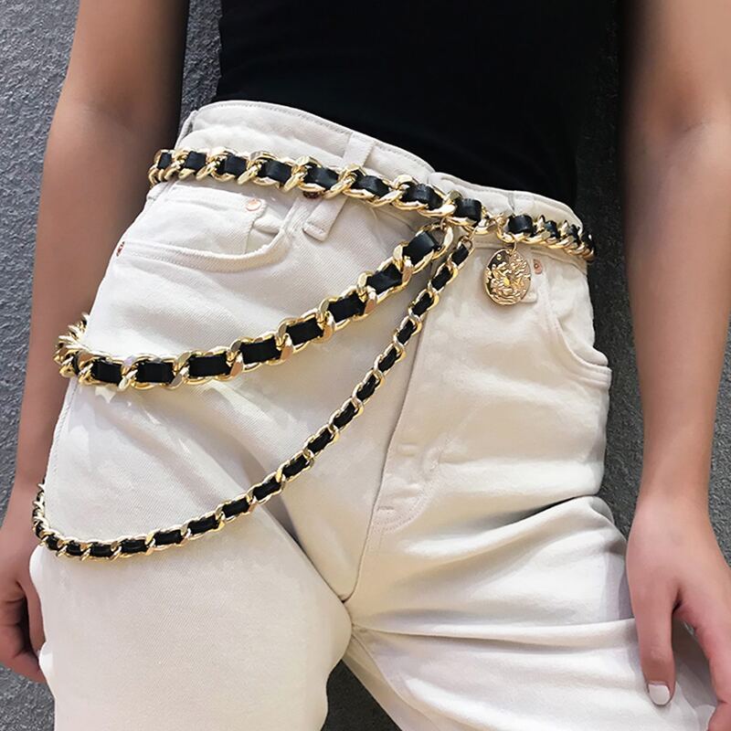 

Coin Charm Layered Chain Belt, Multicolor