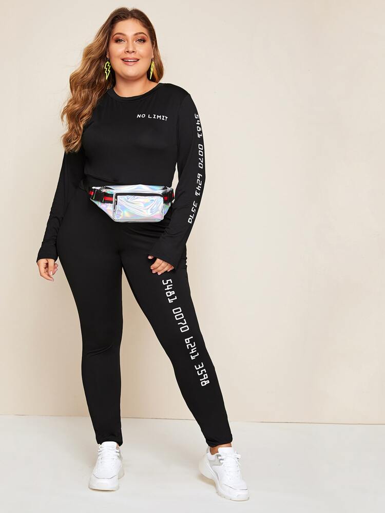 Plus Letter Graphic Tee With Leggings Without Bag