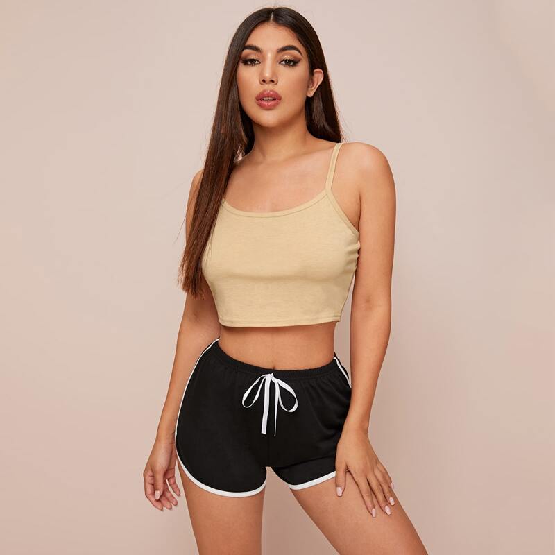 

Cami Top With Contrast Binding Shorts PJ Set, Multicolor