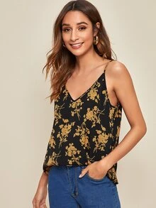SHEIN Floral Print V-Neck Cami Top - Multicolor - View 3