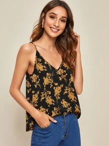 SHEIN Floral Print V-Neck Cami Top - Multicolor - View 5