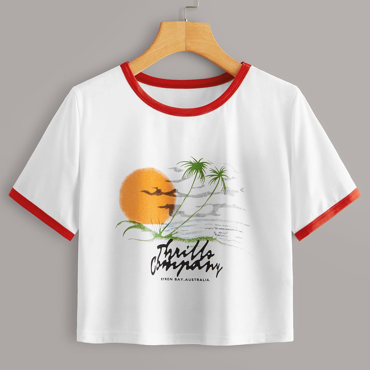 

Graphic Print Crop Ringer Tee, White