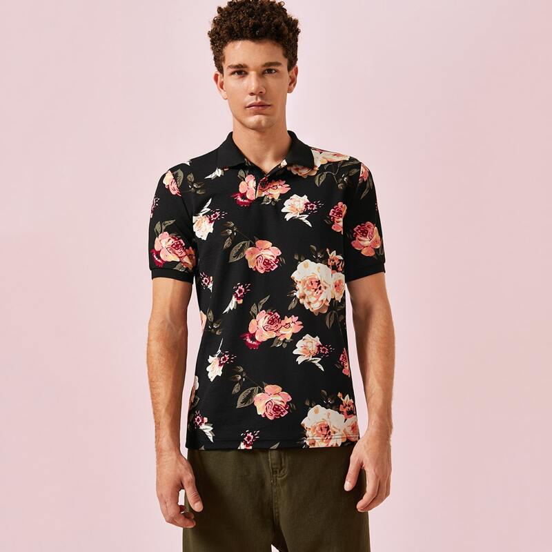

Guys Floral Print Polo Shirt, Multicolor