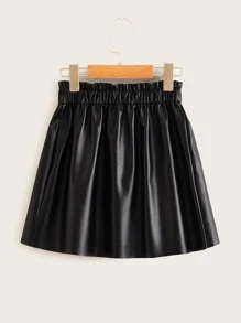 SHEIN Tween Girl Paperbag Waist Button Front PU Skirt
