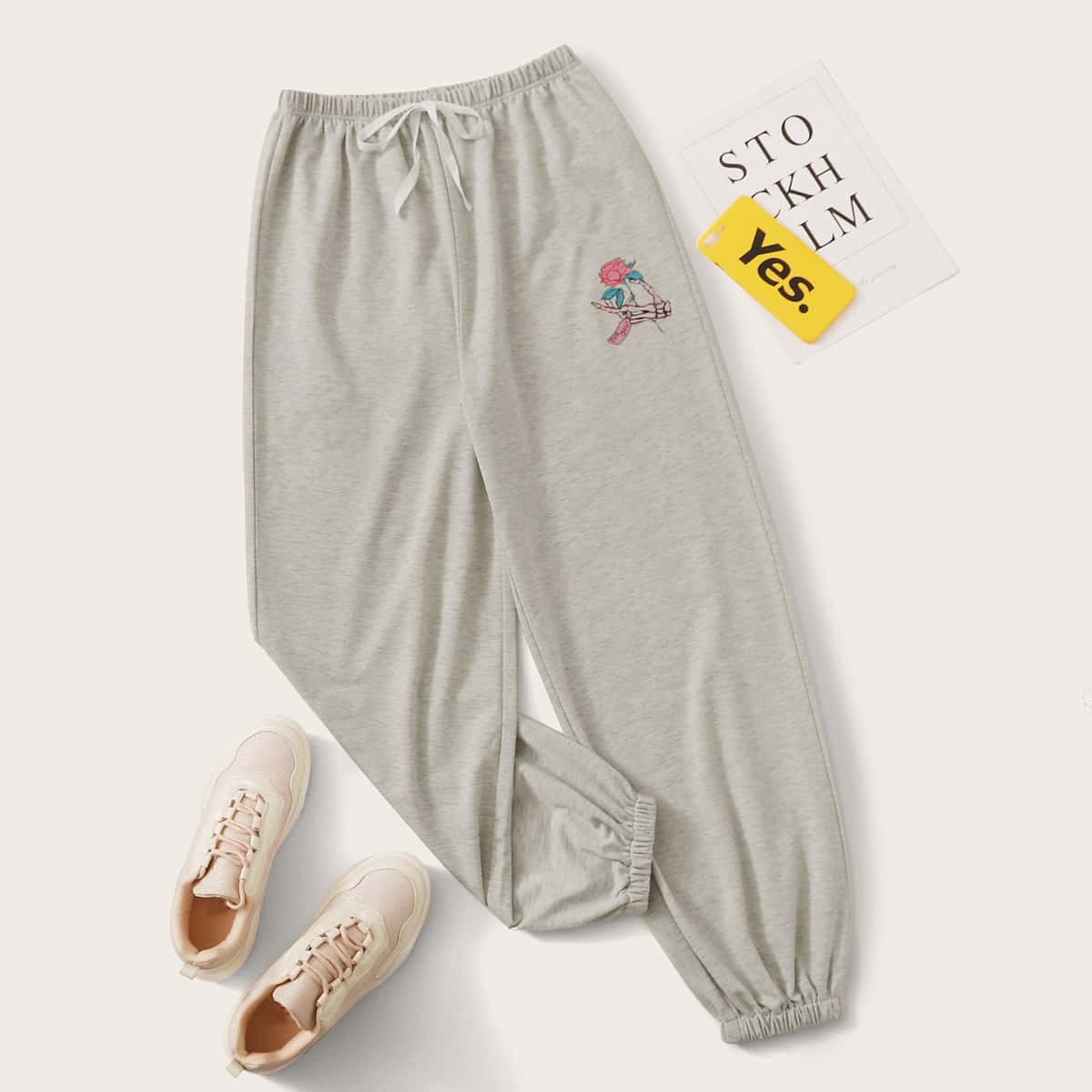 

Tie Front Floral Grey Joggers