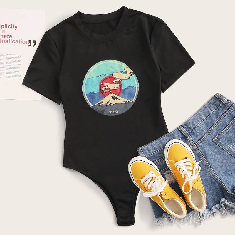 

Mountain Graphic Tee Bodysuit, Black