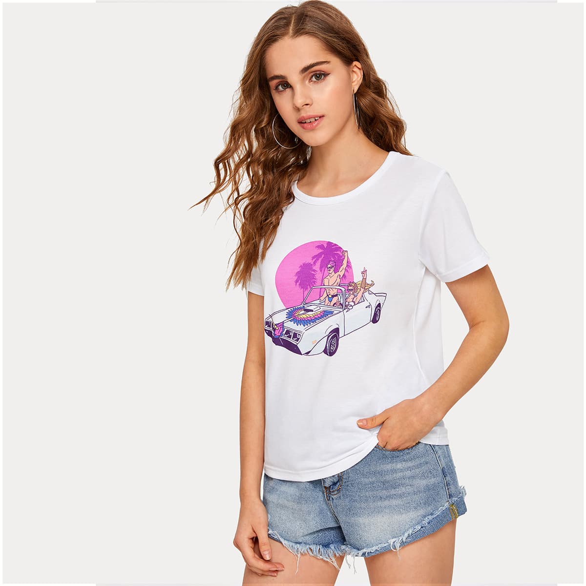 

Car & Figure Graphic Tee, White