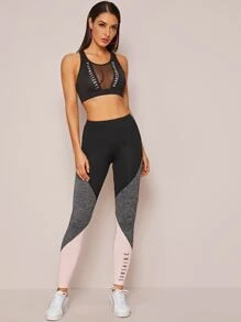 Seusyu Letter Graphic Colourblock Leggings - Multicolor - View 4