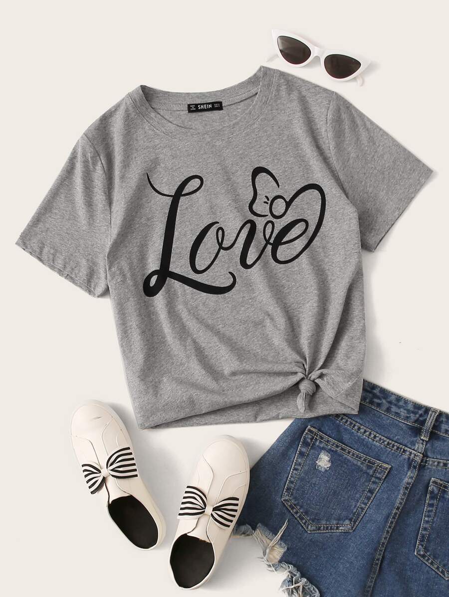 Camiseta gris con estampado de letra - Gris - Ver 1