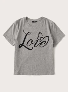 Camiseta gris con estampado de letra - Gris - Ver 3