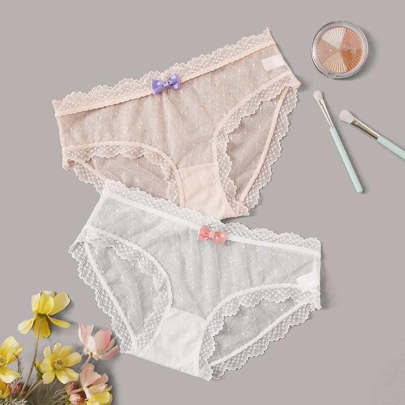 

2pack Lace Trim Argyle Panty Set, Multicolor