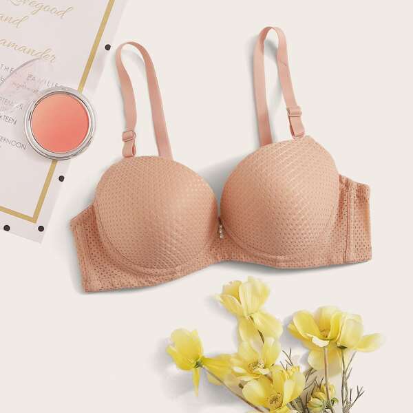 

Solid Push Up Bra, Pink