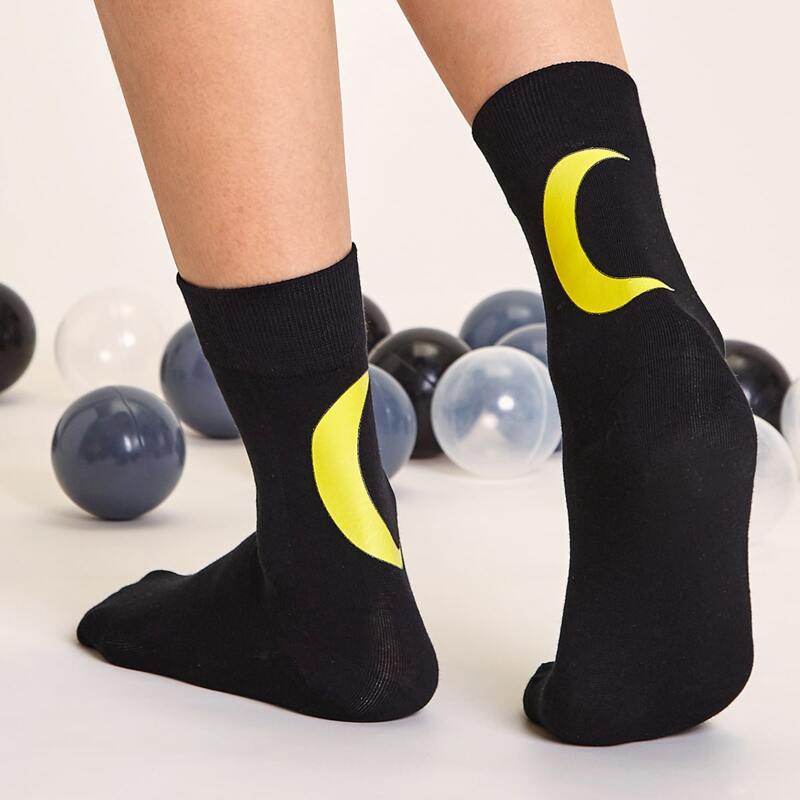 

1pair Moon Graphic Socks, Black