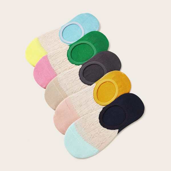 

5pairs Color Block Invisible Socks, Multicolor