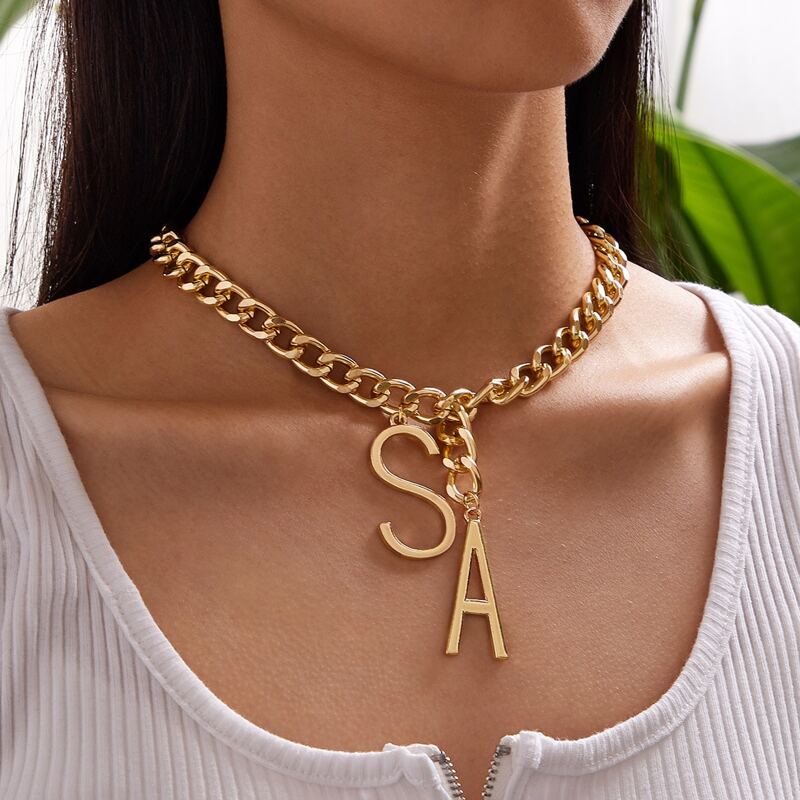 

1pc Letter Charm Chain Necklace, Gold