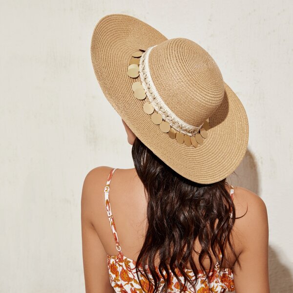 

Disc Charm Straw Hat, Khaki