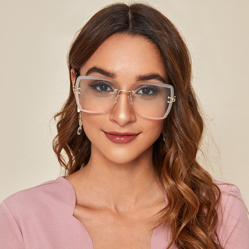 

Rimless Ombre Lens Sunglasses With Case, Multicolor