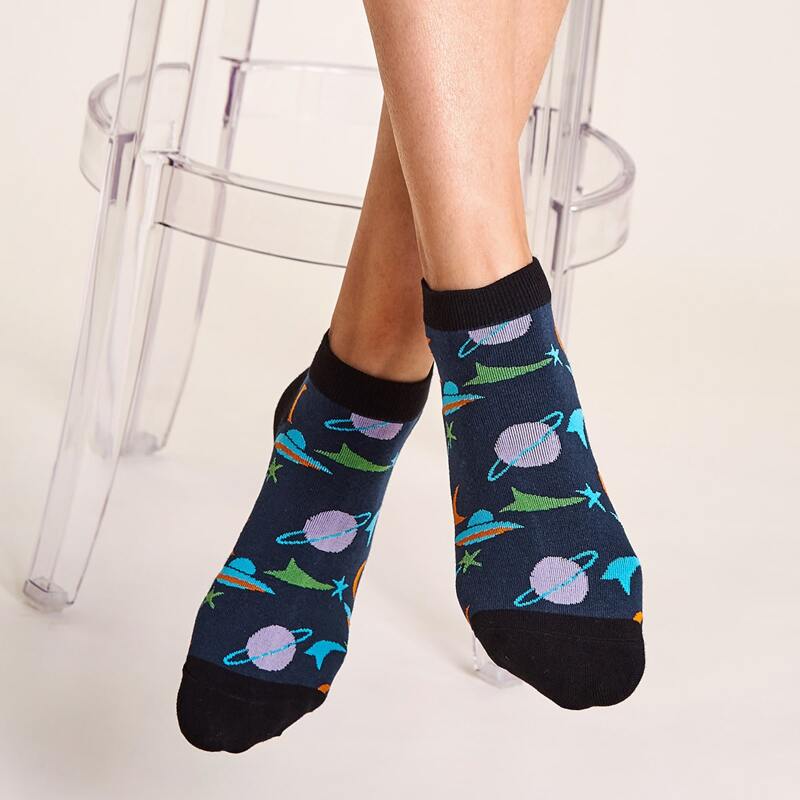 

1pair Galaxy Pattern Ankle Socks, Multicolor