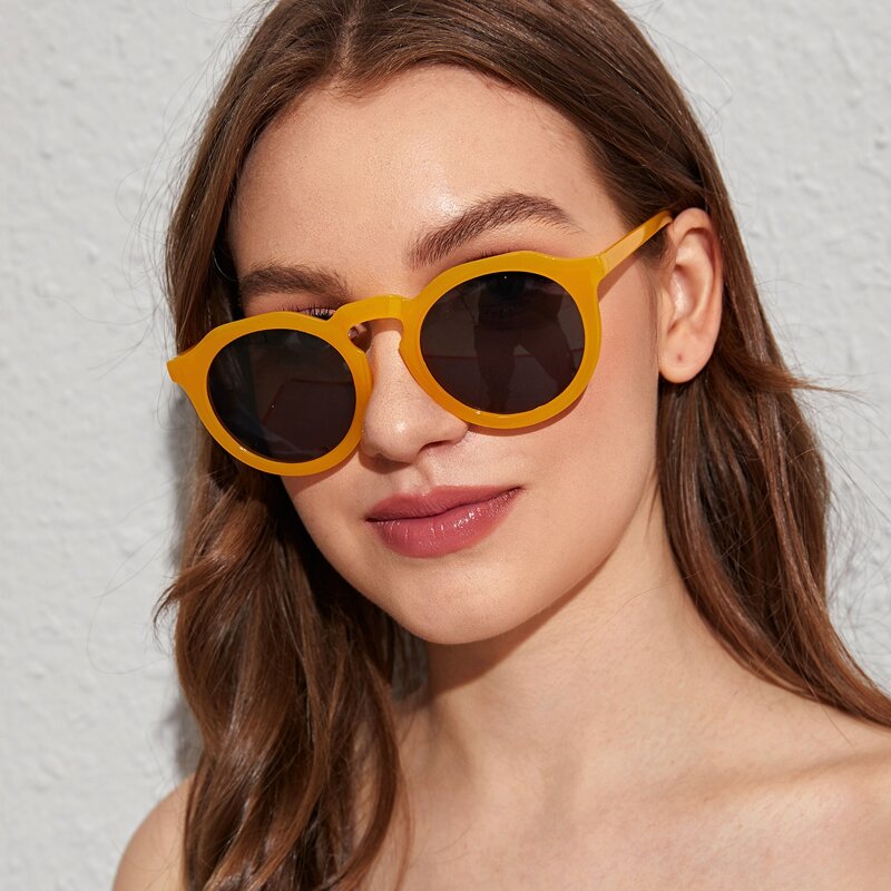 Round Frame Sunglasses With Case, Yellow