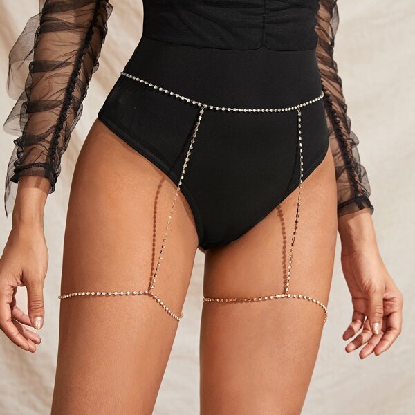 

1pc Rhinestone Decor Body Chain, Gold