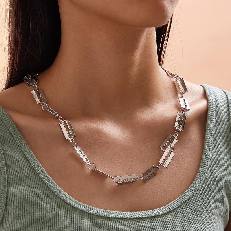 

1pc Hollow Out Geometric Necklace, Silver